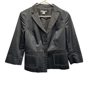 Ann Taylor Women Blazer Shiny Black Cotton‎ Size 8 Career Classy Coquette Flare